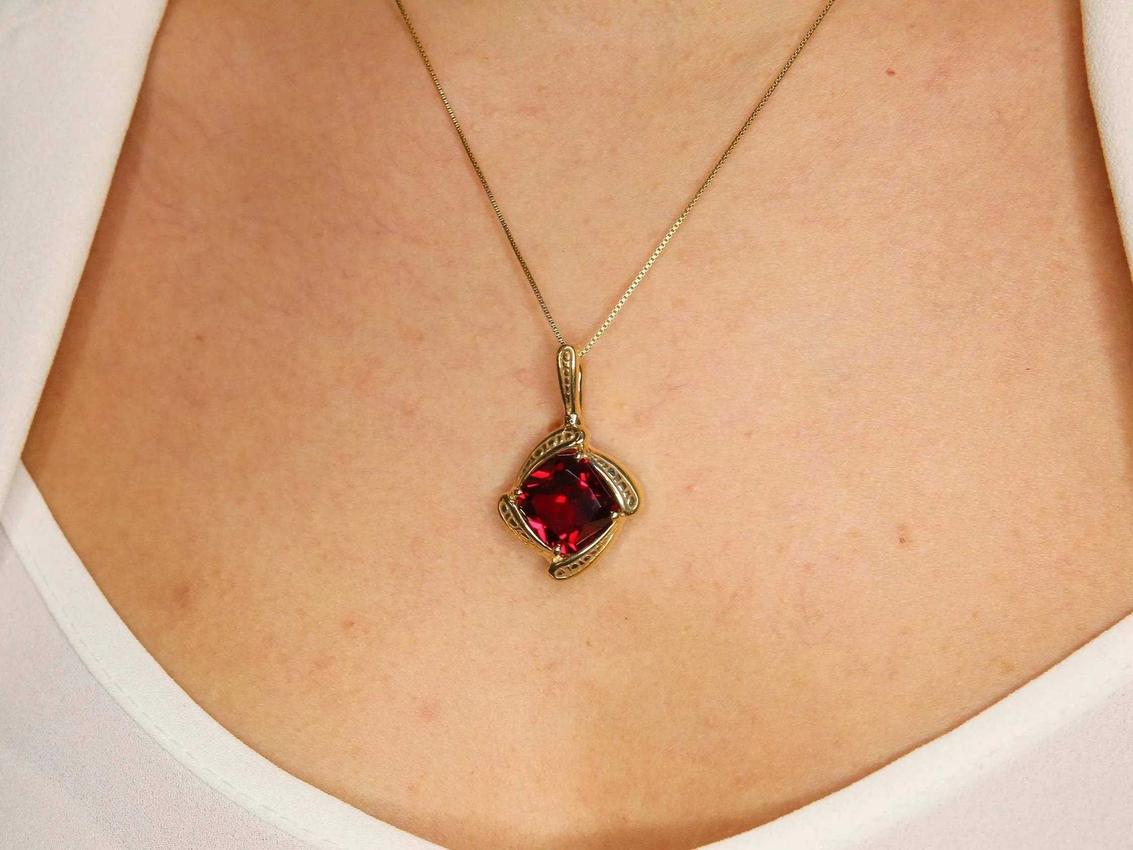 Gold Ruby Pendant - Vintage Ruby Necklace, July Birthstone Pendant