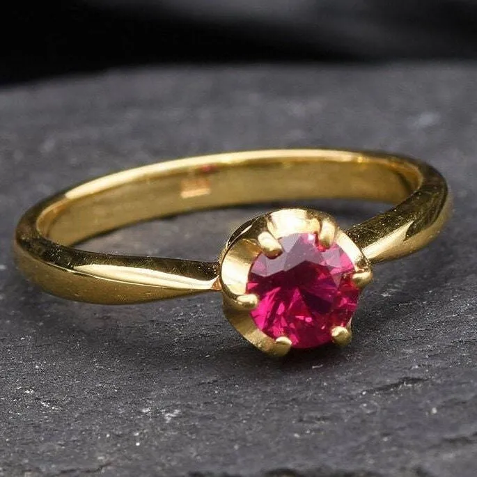 Gold Ruby Ring - Dainty Red Ring - Ruby Promise Ring