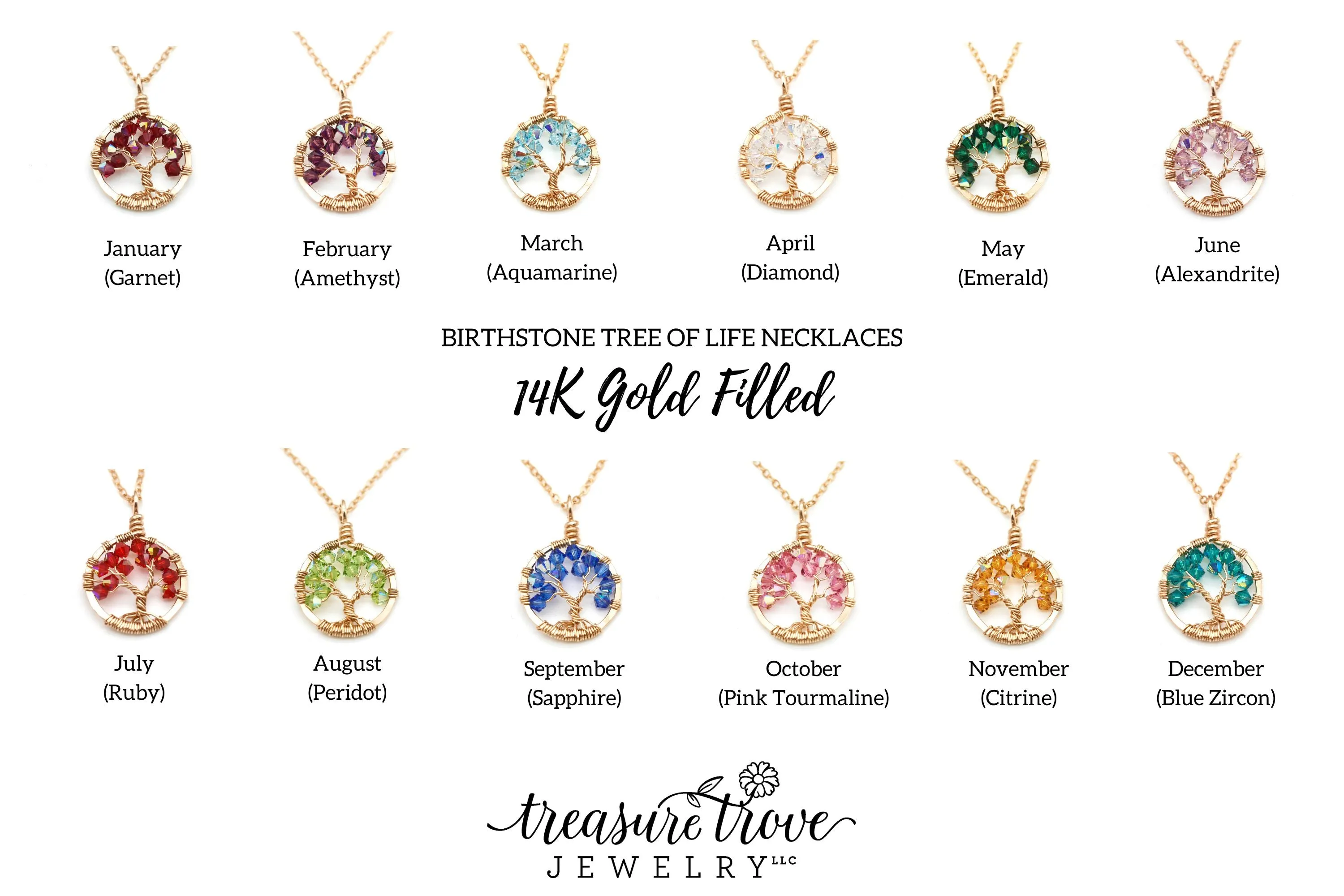 Gold Ruby Tree of Life Crystal Necklace (July)