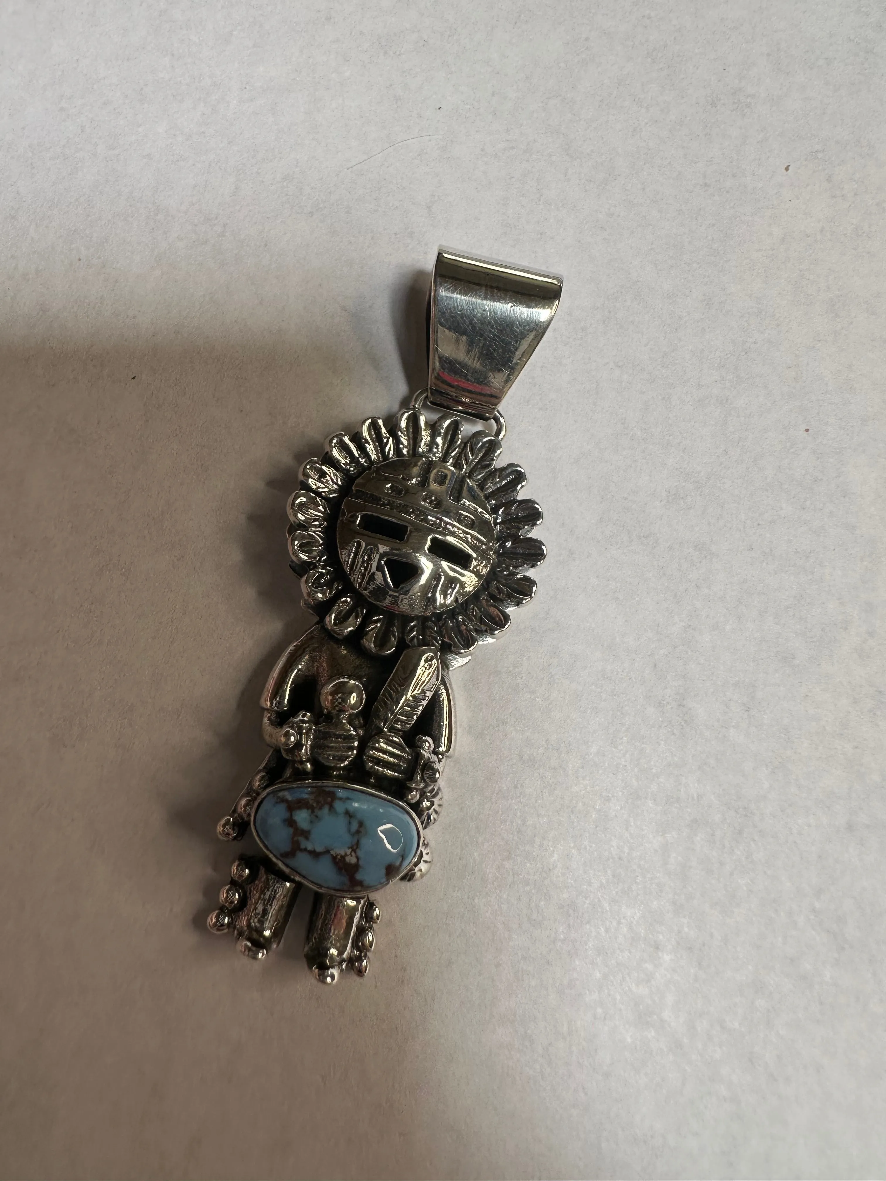 Gorgeous Handmade Sterling Silver & Golden Hills Turquoise Kachina Pendant