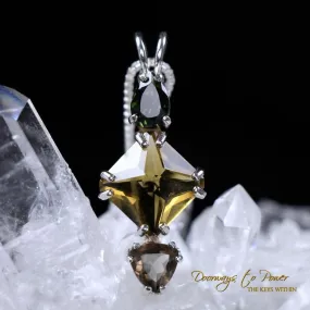 Green Tourmaline Citrine Smokey Quartz Magician Stone Pendant