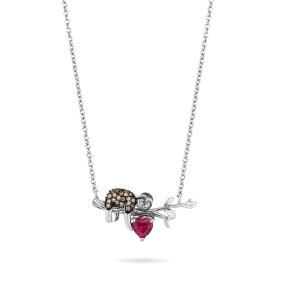 Hallmark Fine Jewelry Sleepy Sloth Necklace in Sterling Silver with Champagne Diamonds & Created Ruby