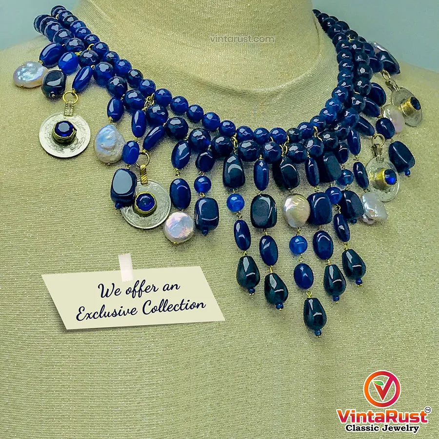 Handcrafted Lapis Choker Mala With Vintage Coins