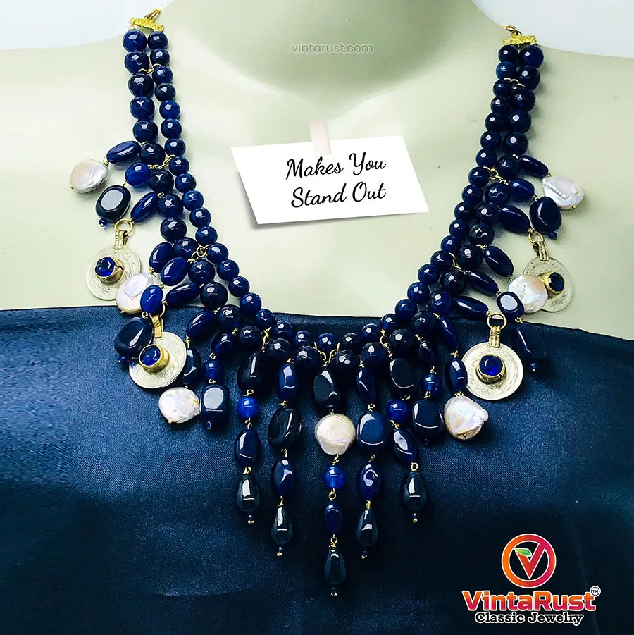 Handcrafted Lapis Choker Mala With Vintage Coins