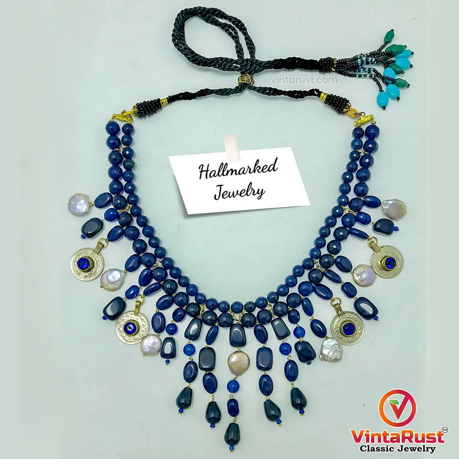 Handcrafted Lapis Choker Mala With Vintage Coins