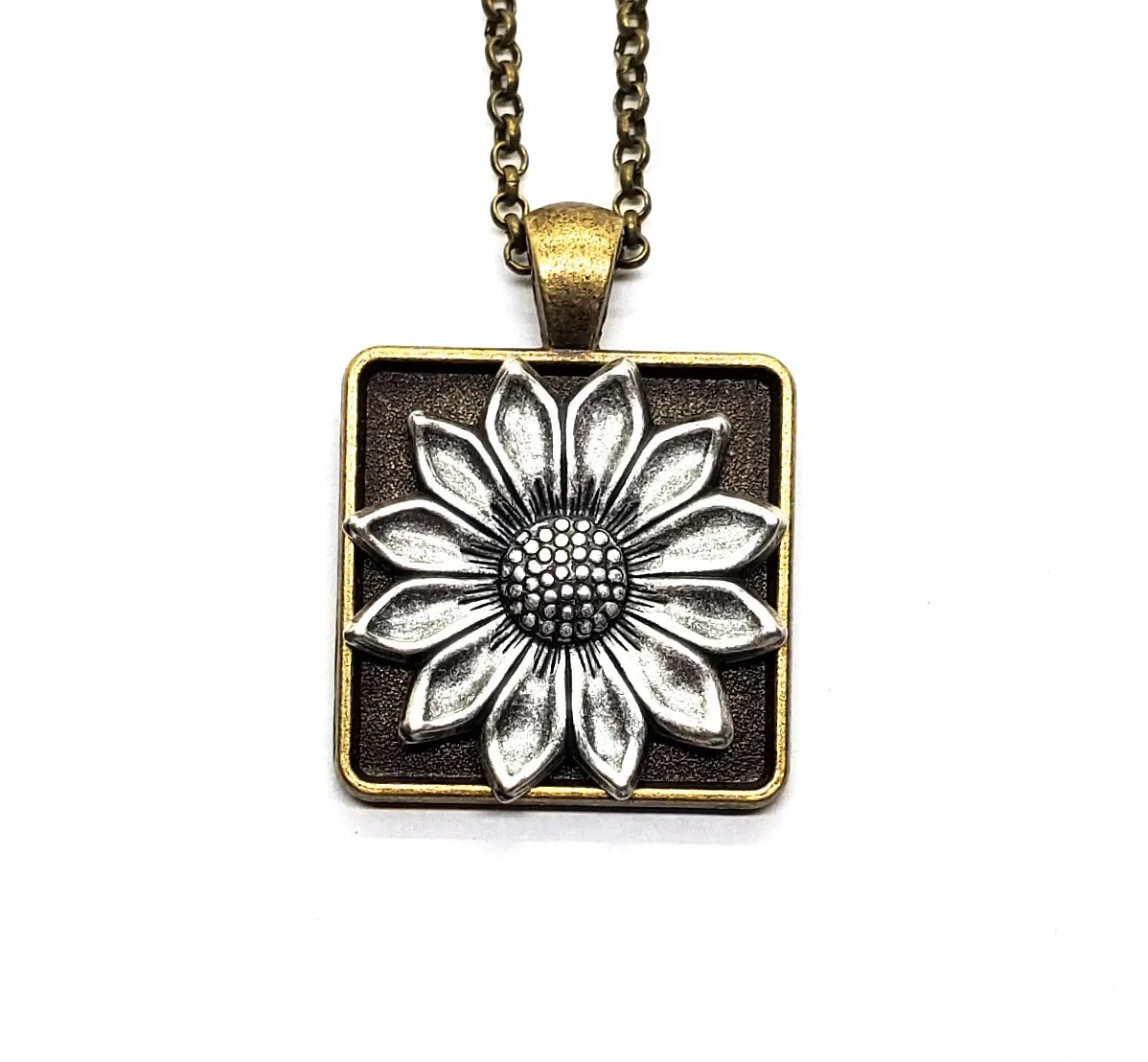 Handmade Mixed Metals Sunflower Pendant Necklace