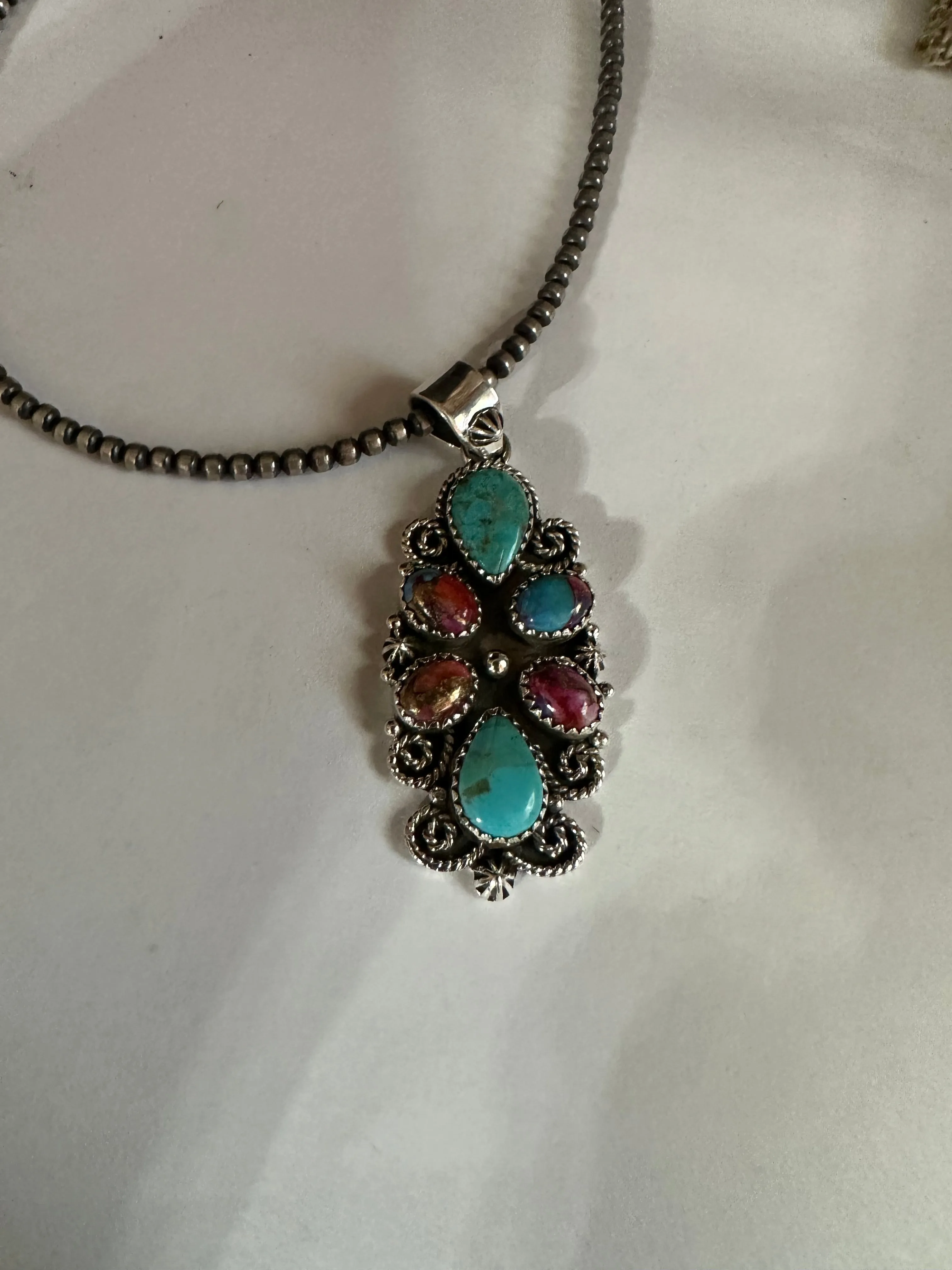 Handmade Turquoise, Pink Dream Mojave & Sterling Silver Pendant