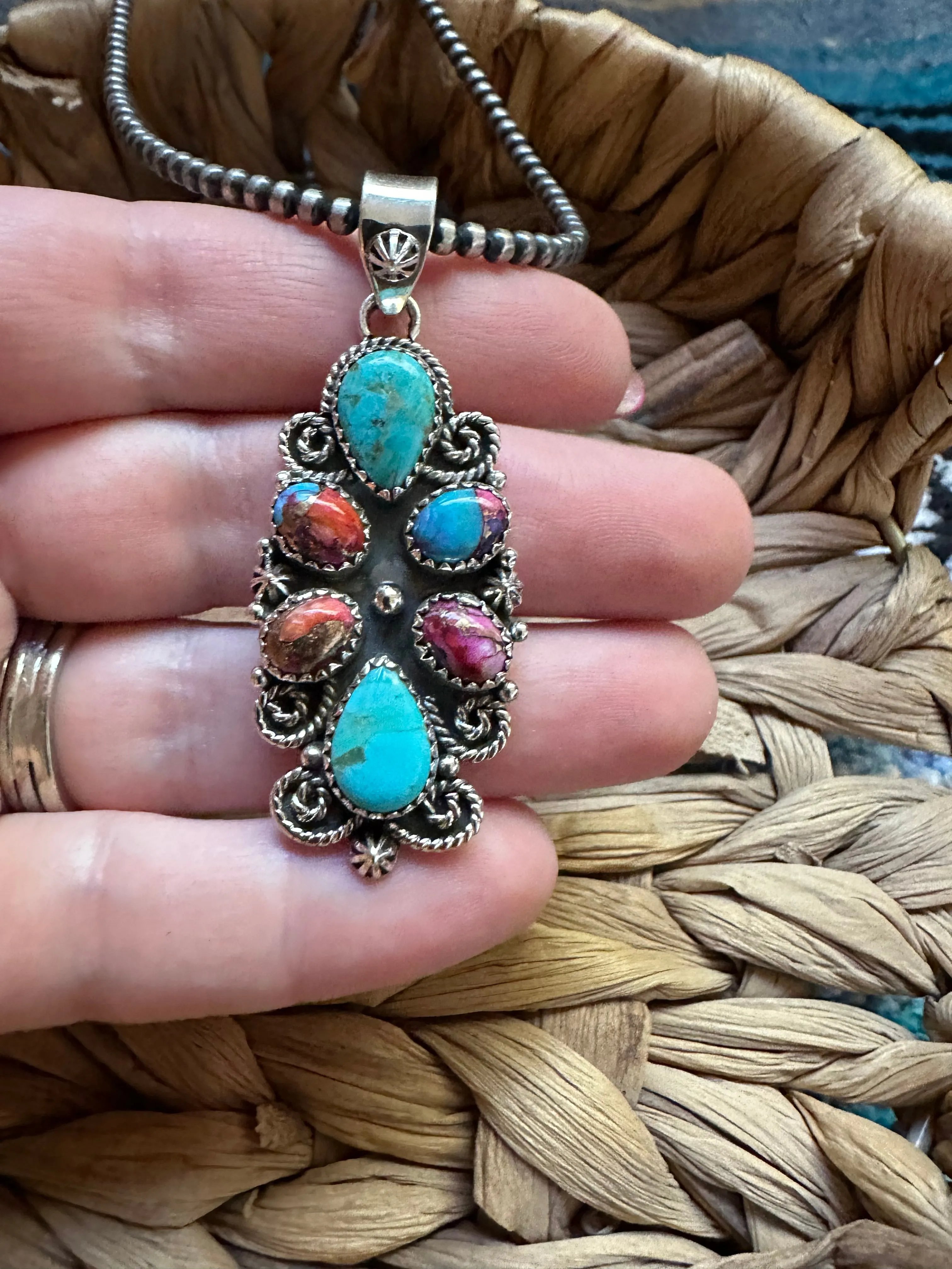 Handmade Turquoise, Pink Dream Mojave & Sterling Silver Pendant