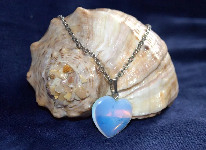 Healing moonstone heart pendant jemstone pendant jewelry rainbow gemstone opalite dainty necklace Moonstone Opal Valentines Heart Necklace