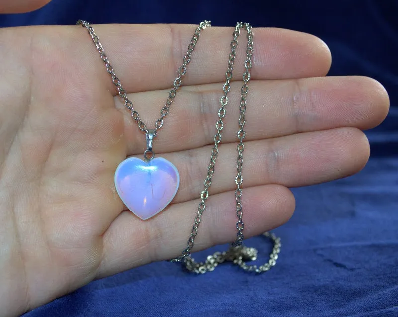 Healing moonstone heart pendant jemstone pendant jewelry rainbow gemstone opalite dainty necklace Moonstone Opal Valentines Heart Necklace