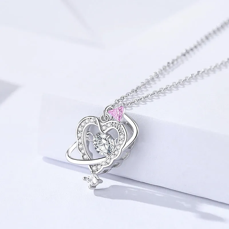 Heart necklace for women s925 silver love zircon clavicle chain light luxury versatile smart pendant Valentine's Day gift