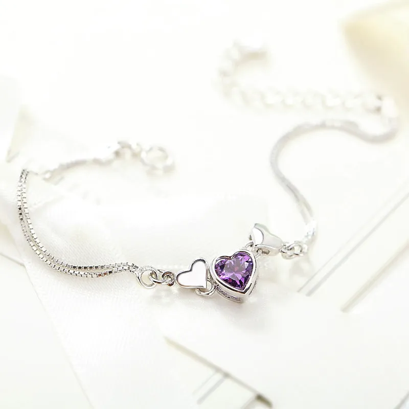 Heart Zircon with Love Silver Bracelet for Women