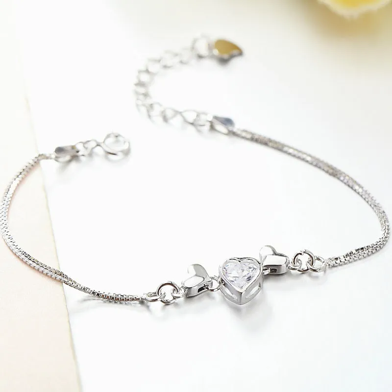 Heart Zircon with Love Silver Bracelet for Women