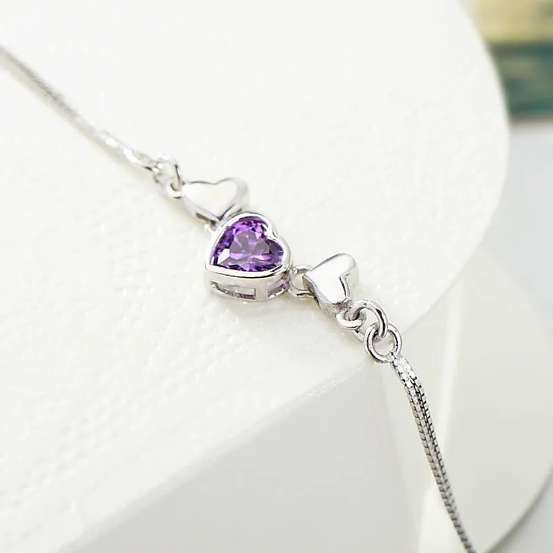 Heart Zircon with Love Silver Bracelet for Women