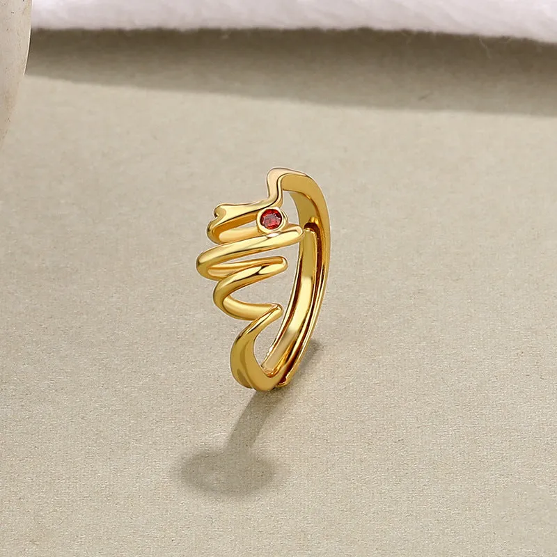 Heartbeat Open Ring with Ruby Red-Gold Vermeil