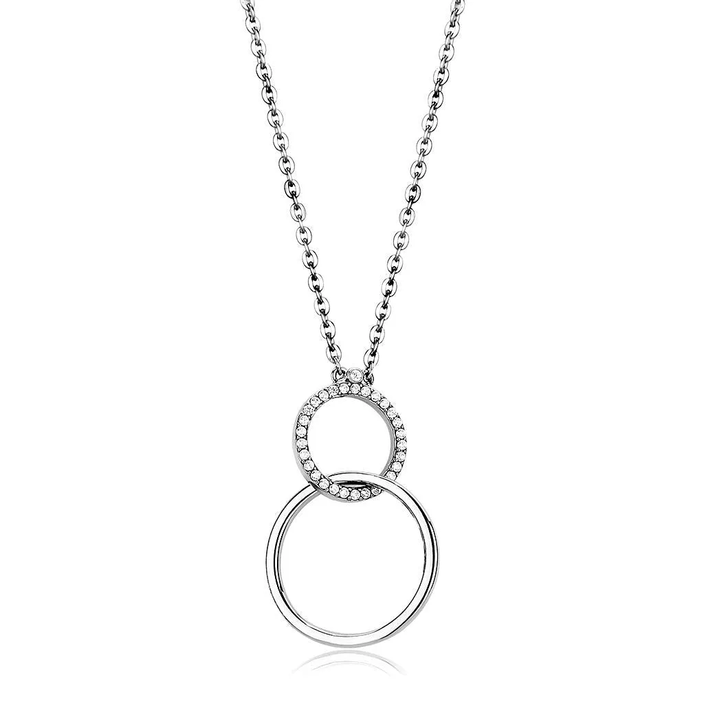 High polished (no plating) Stainless Steel Chain Pendant with AAA Grade CZ in Clear for Women Style DA097