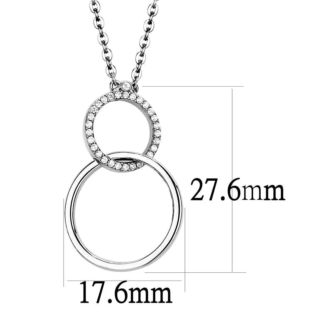 High polished (no plating) Stainless Steel Chain Pendant with AAA Grade CZ in Clear for Women Style DA097