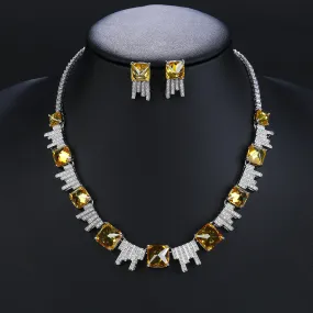 High Quality 4 Colors Zirconia Necklace Earrings Set  Bridal Wedding Jewelry Set Party Accessories CN10806