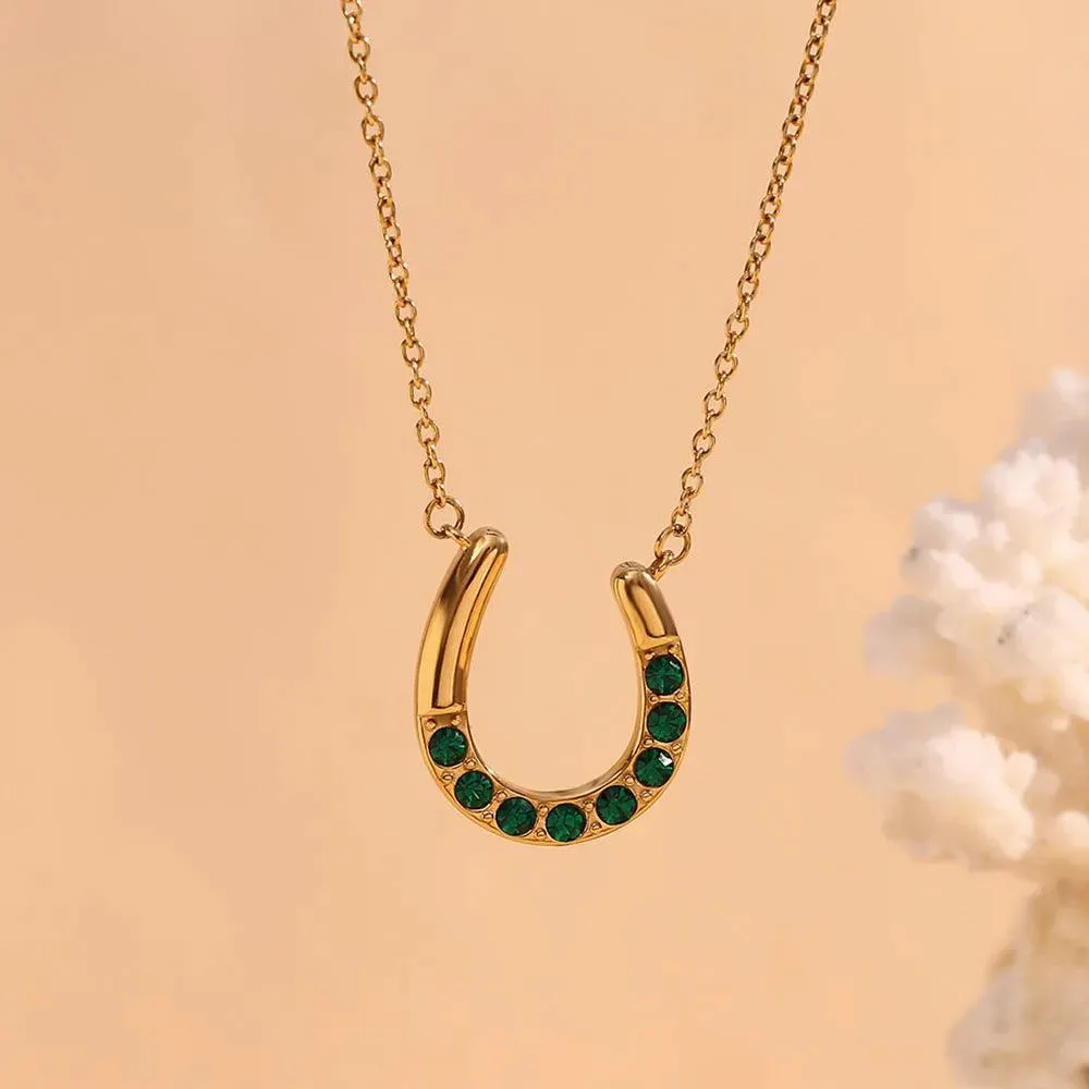 Horseshoe Pendant Necklace with Crystal Accents – Necklace for Women