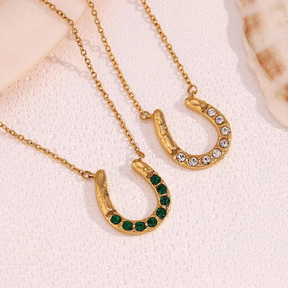 Horseshoe Pendant Necklace with Crystal Accents – Necklace for Women