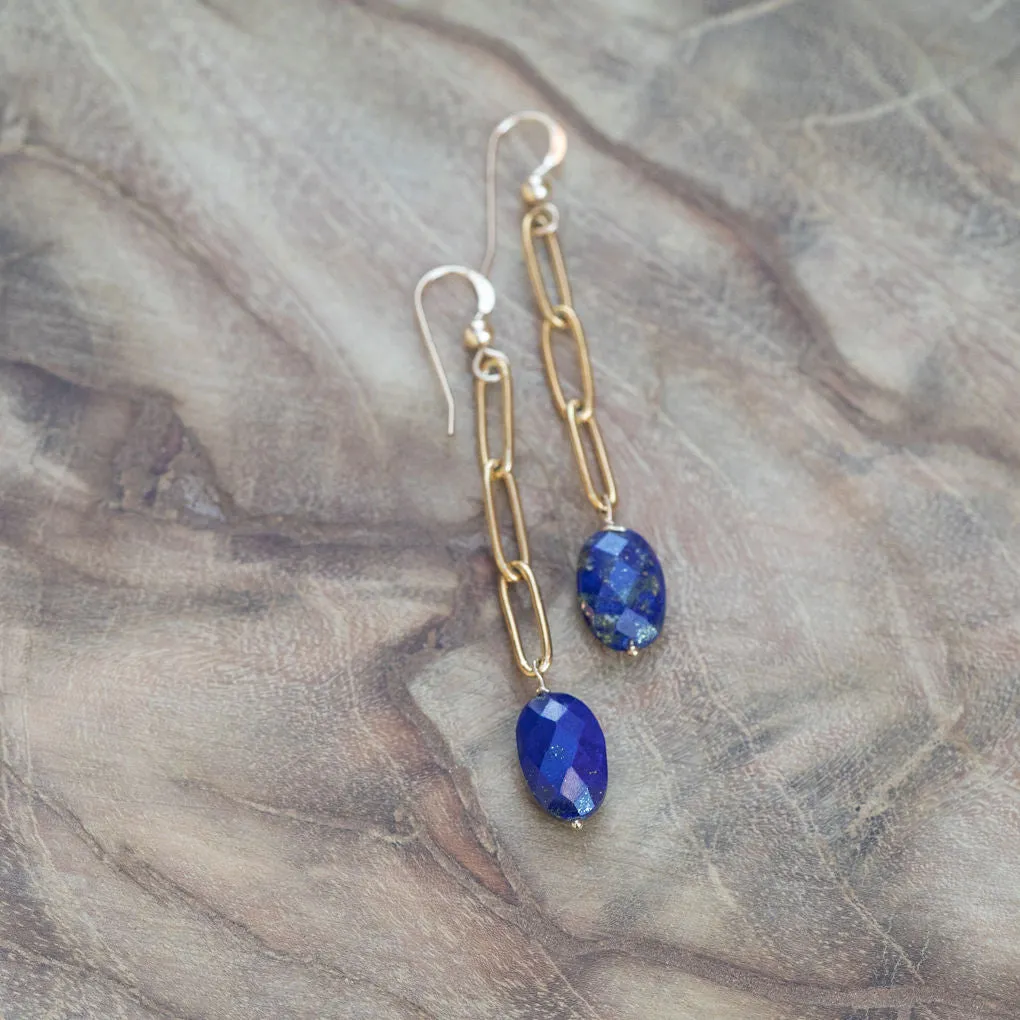 I'm Confident: Lapiz Lazuli Gold Dangle Earrings