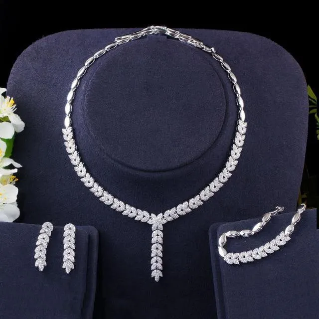 Impressive Micro Pave AAA  High Quality Cubic Zircon Dangle Drop Flower Leaf  Wedding Jewelry Set