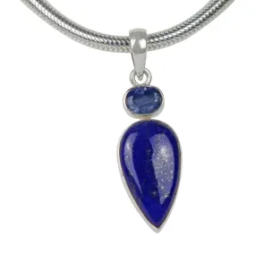 Inverted Teardrop Laps Lazuli Steling Silver Pendant Accent with an Iolite Gemstone