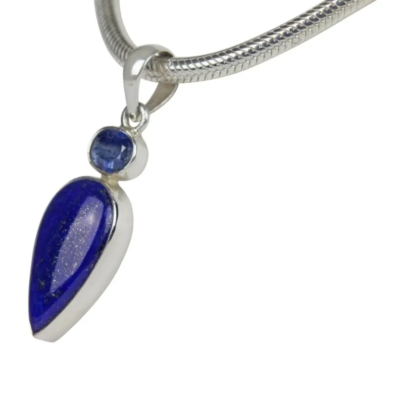 Inverted Teardrop Laps Lazuli Steling Silver Pendant Accent with an Iolite Gemstone