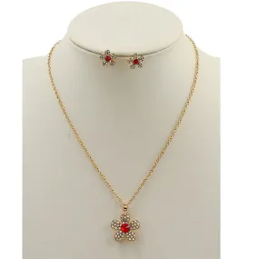 JAN44643 - Rhinestone Flower Pendant Necklace Set