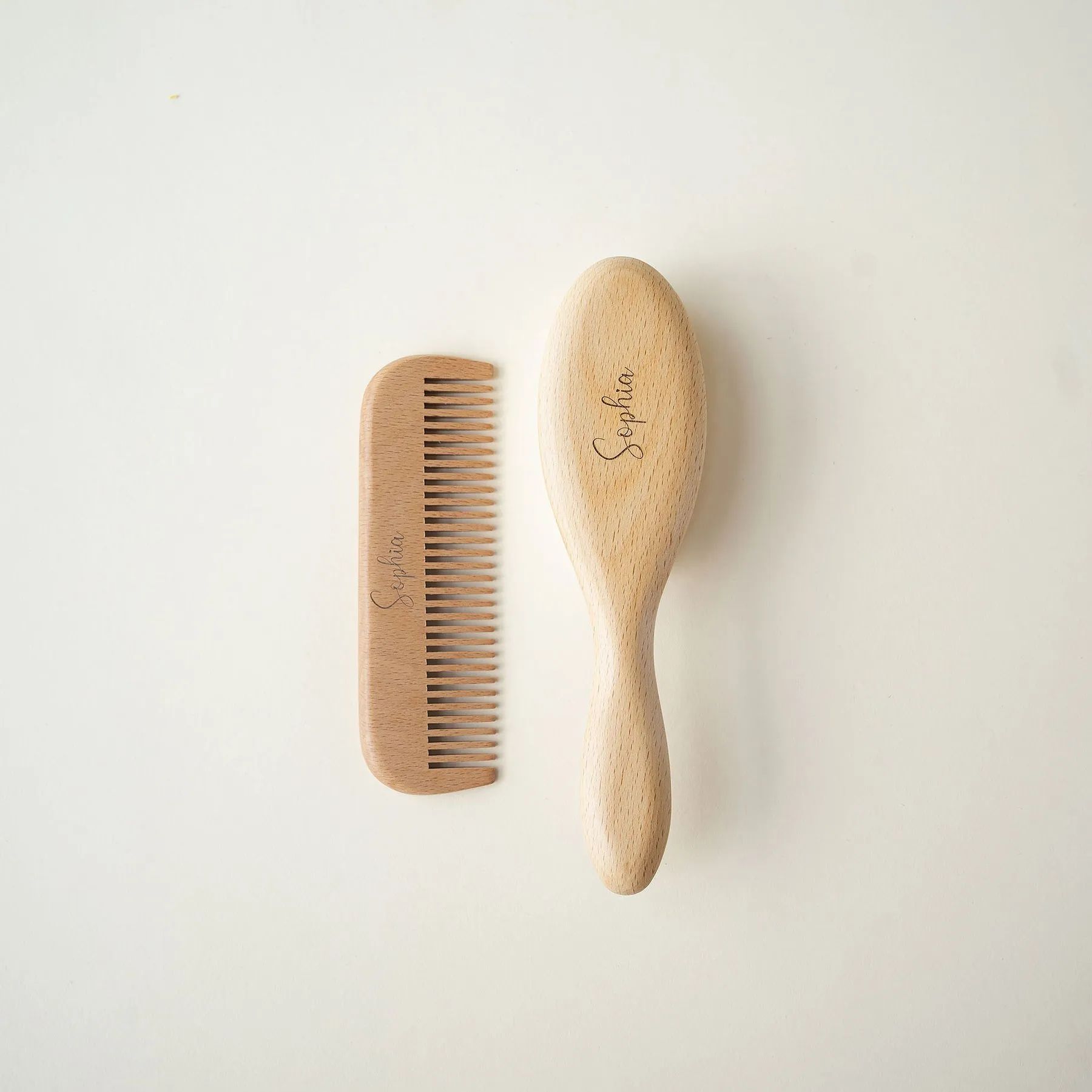 JBØRN Natural Beechwood Hairbrush & Comb Set | Personalisable