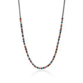 John Hardy Heishi Silver 3.5mm Slim Chain Necklace with Lapis, Turquoise, and Enamel