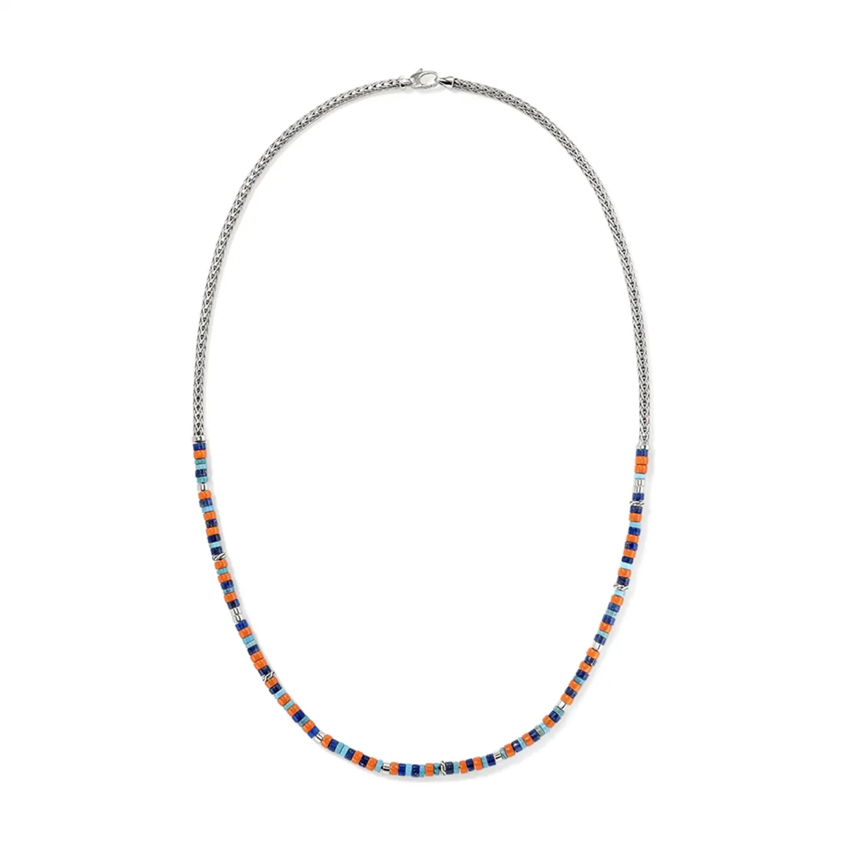 John Hardy Heishi Silver 3.5mm Slim Chain Necklace with Lapis, Turquoise, and Enamel