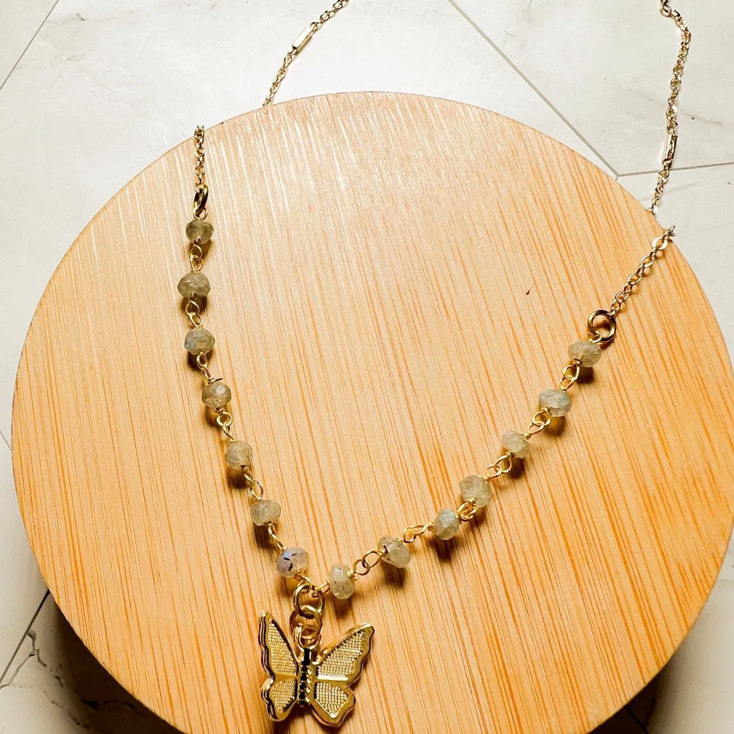 Julia: Tiny Butterfly Gemstone Neck