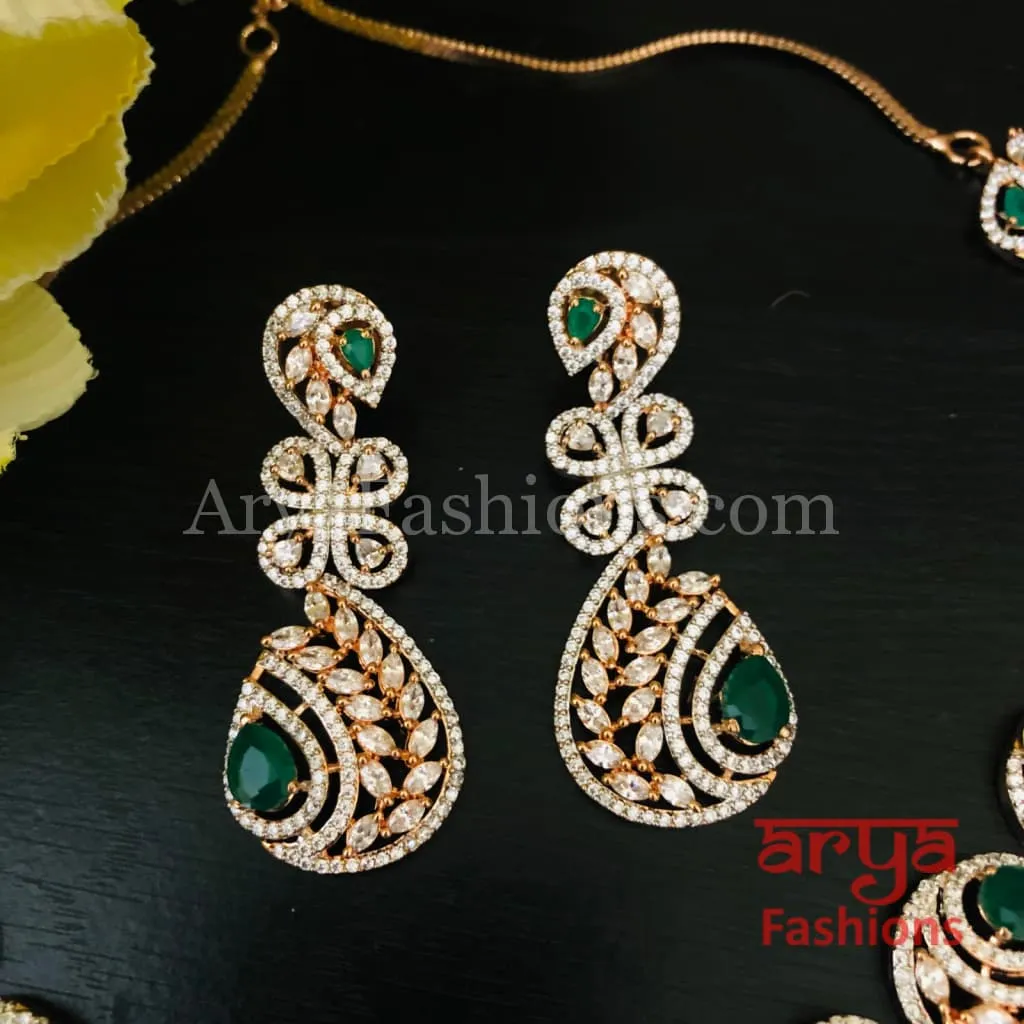 Kiaana Emerald Rose Gold CZ Necklace with Earrings