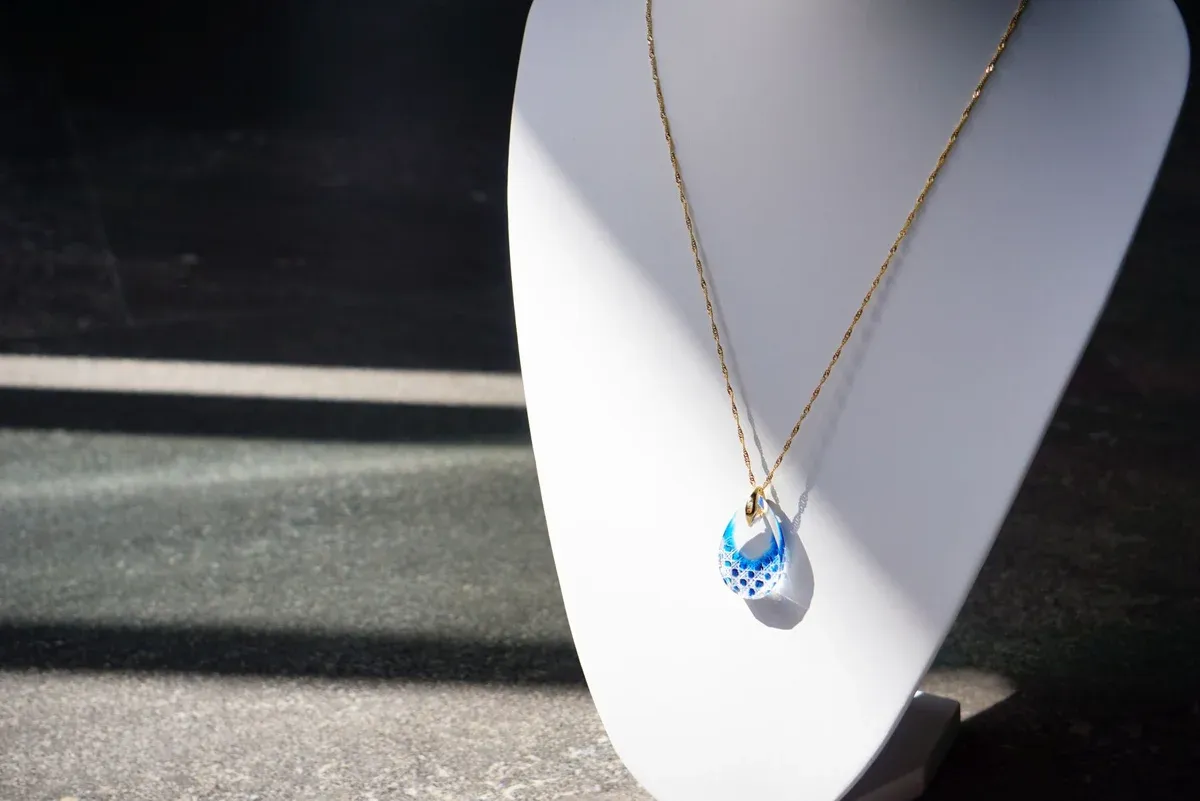 Kiriko Glass Pendant Necklace -Blue-, Japanese Jewelry