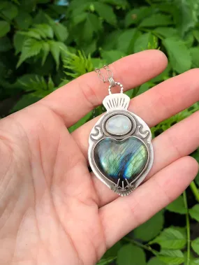 Labradorite Heart Potion Bottle Necklace