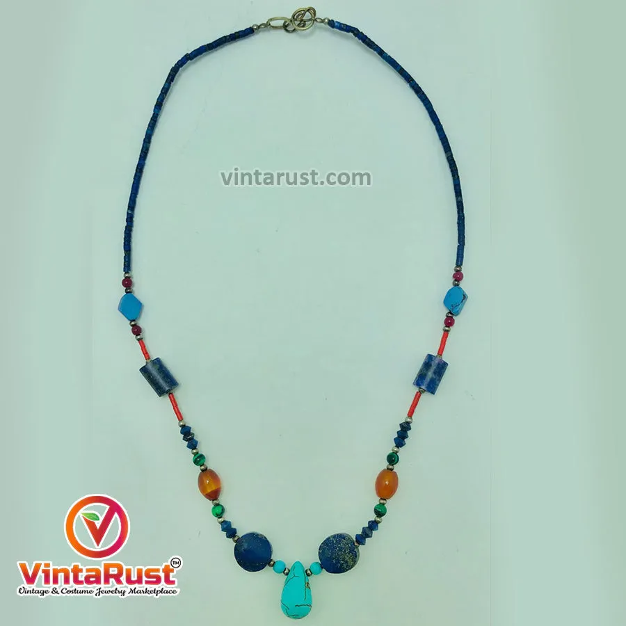 Lapis and Turquoise Stones Beaded Necklace