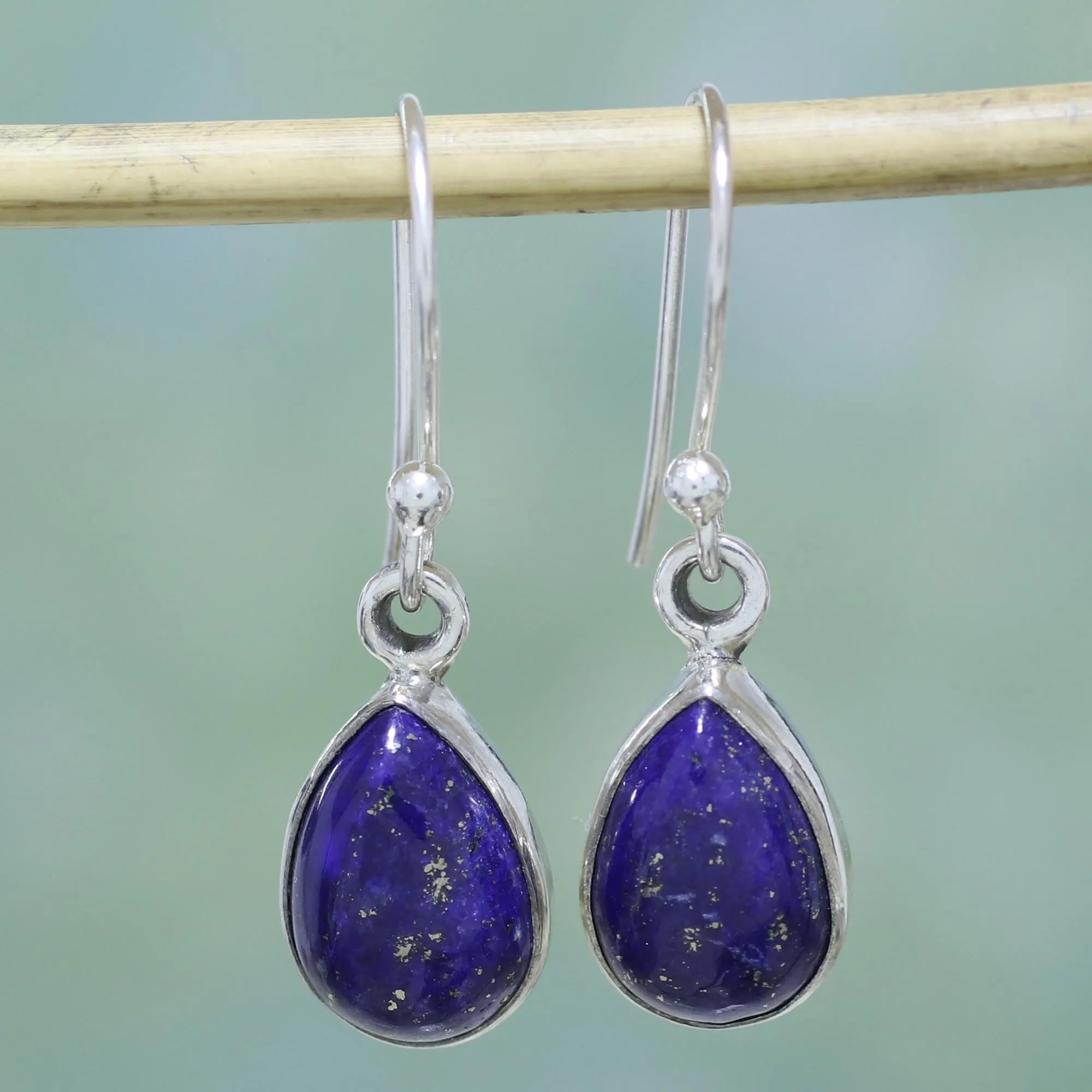 Lapis Lazuli and Sterling Silver Hook Earrings from India - Be True | NOVICA