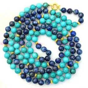 Lapis Lazuli and Turquoise Gemstone Beaded Necklace 18”