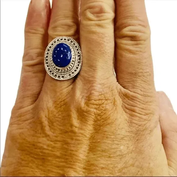 Lapis Lazuli Basket Weaved Sterling Silver Ring Custom Jewelry