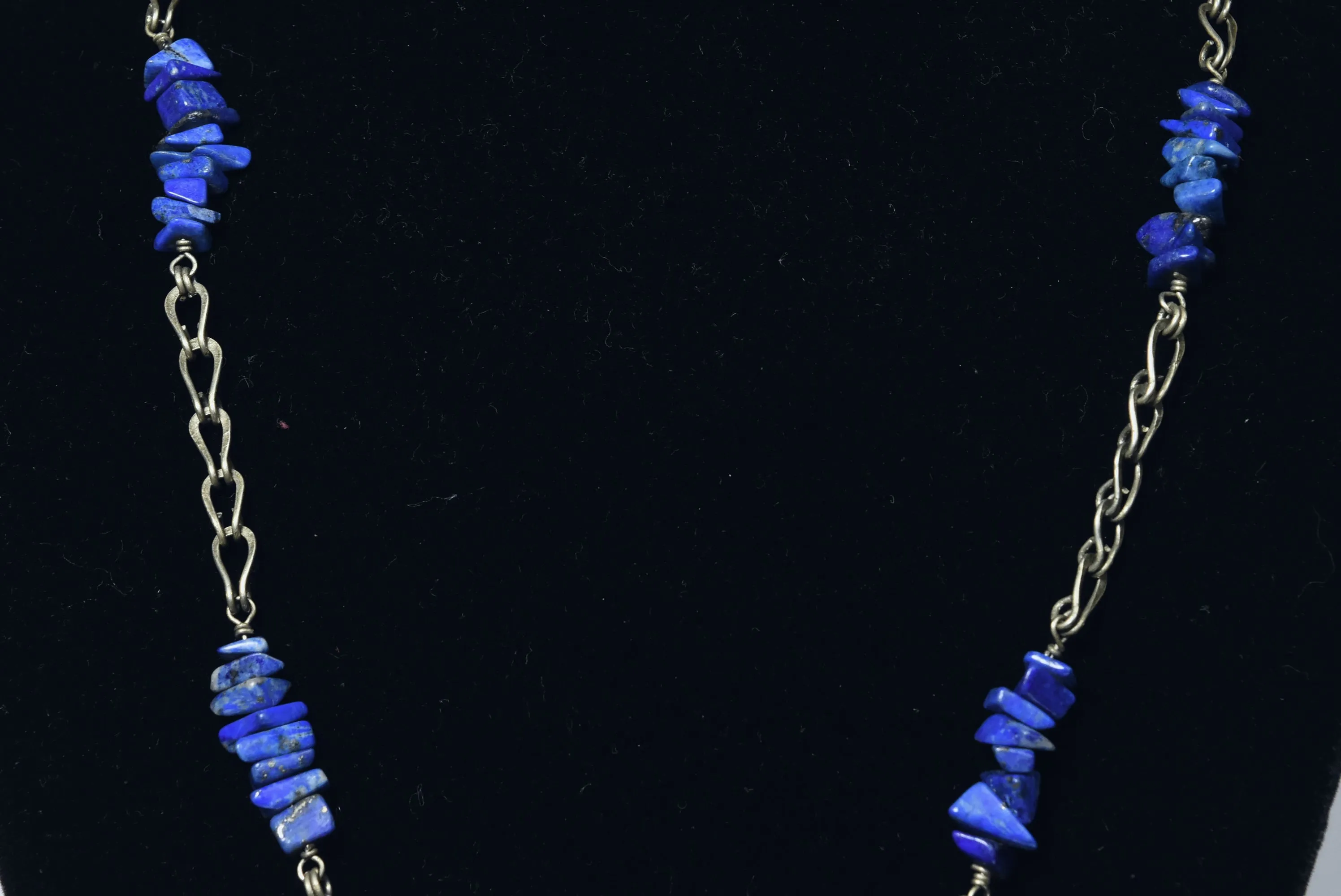 Lapis Lazuli Chip Bead Chain Necklace with Fluted Copper Beads