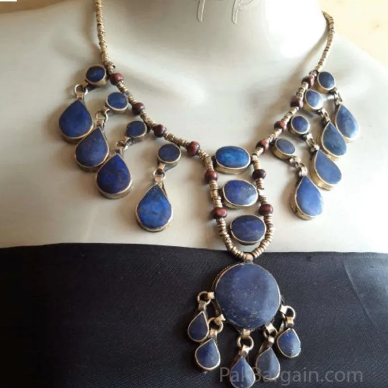 Lapis lazuli Dangling Stones Bibs Jewelry Set