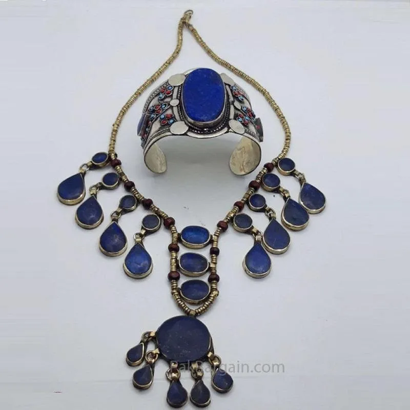 Lapis lazuli Dangling Stones Bibs Jewelry Set