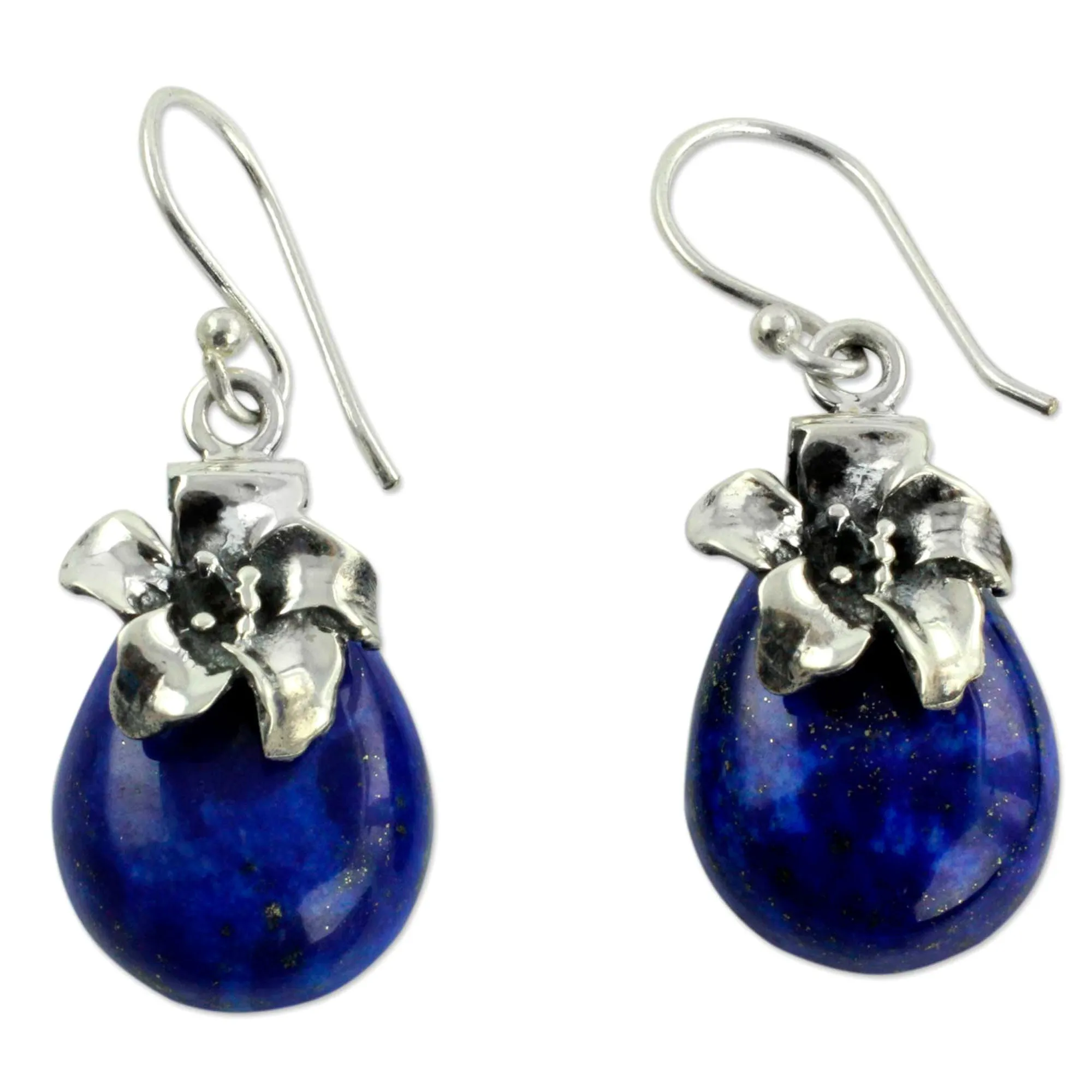 Lapis Lazuli Earrings Sterling Silver Floral Jewelry - Lovely Lily | NOVICA