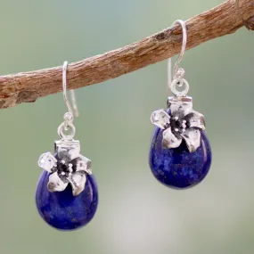 Lapis Lazuli Earrings Sterling Silver Floral Jewelry - Lovely Lily | NOVICA