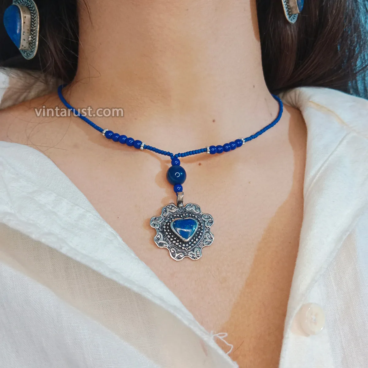 Lapis Lazuli Gemstone Jewelry Necklace and Earrings