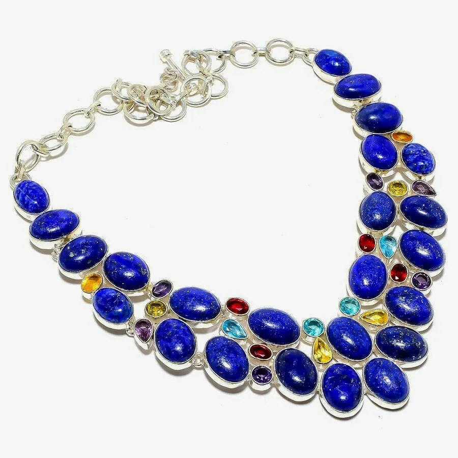 Lapis Lazuli, Multi-Gemstone Sterling Silver Statement Necklace