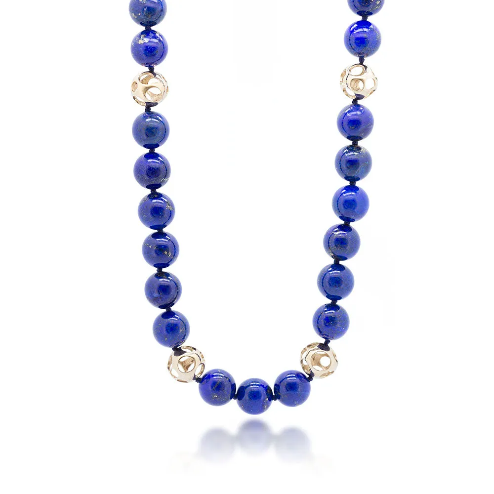 Lapis Lazuli Necklace with Hollowed Gold Spheres