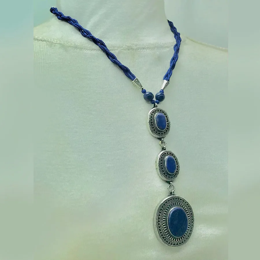 Lapis Lazuli Necklace with Triple Pendants