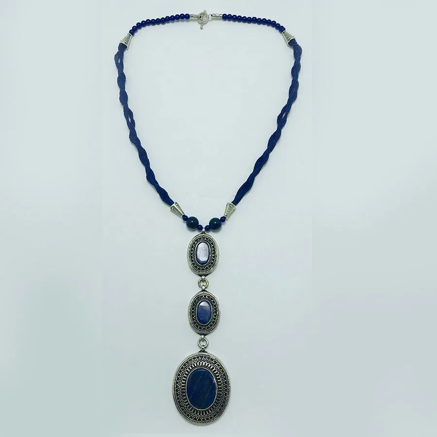 Lapis Lazuli Necklace with Triple Pendants